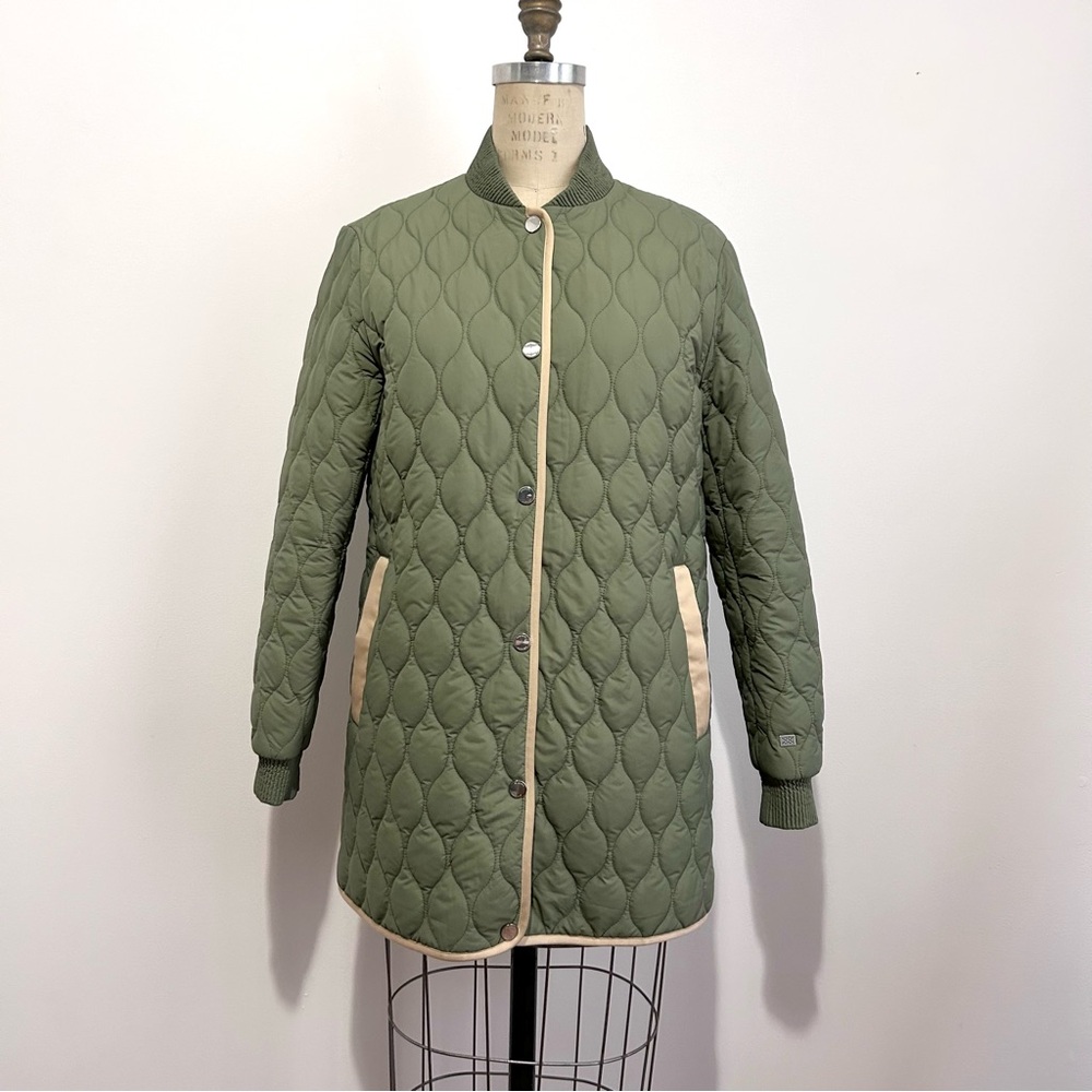 Soia & Kyo Olive Green Quilted Puffer Jacket with Beige Trim - Picture 2 of 7
